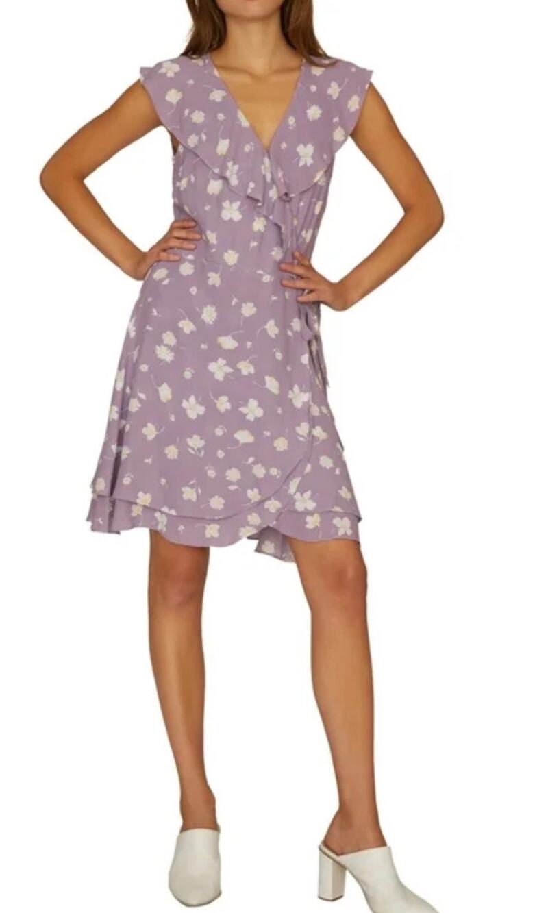 Sanctuary Johanna Wrap Dress Lavender Floral Ruffle V-Neck Large Petite Feminine